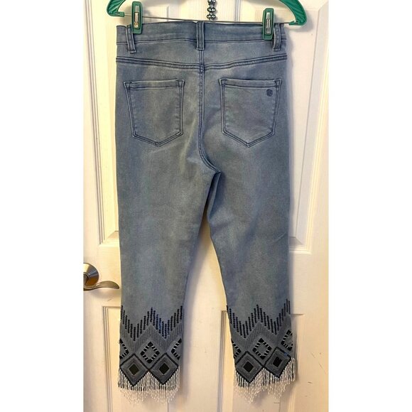 PG Embellished Fringe Hem Mid-Rise Skinny Jeans with Beaded Design Size 6 - Picture 2 of 12